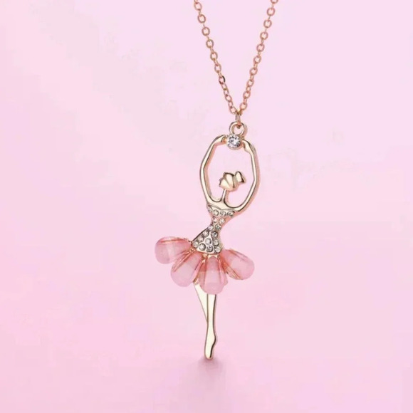 Cute Pink Skirt Ballet Dancer Girls Rhinestone Fashion Necklace - Picture 5 of 5